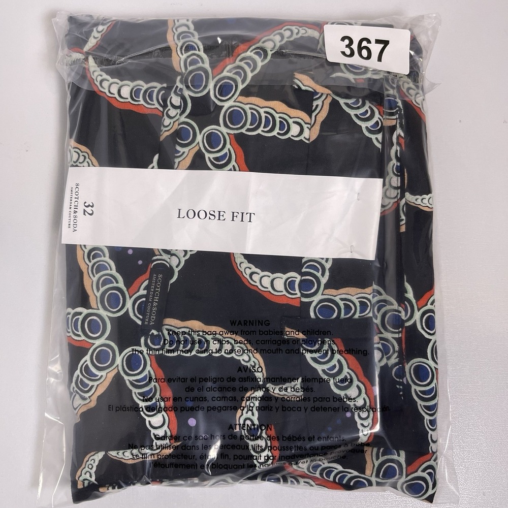 Scotch & Soda Mens 32 Black Blue Starfish AOP Linen Blend Chino Shorts Loose NEW - Picture 14 of 14